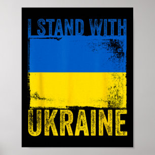 Póster Bandera de Ucrania desgastada Me mantengo con Ucra