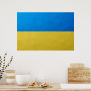 Póster Bandera de Ucrania patrón geométrico de malla azul