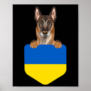 Póster Bandera de Ucrania Perro Malinoi Belga En Bolsillo