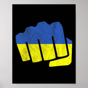 Póster Bandera de Ucrania Puño. Mantente Fuerte Ucrania.