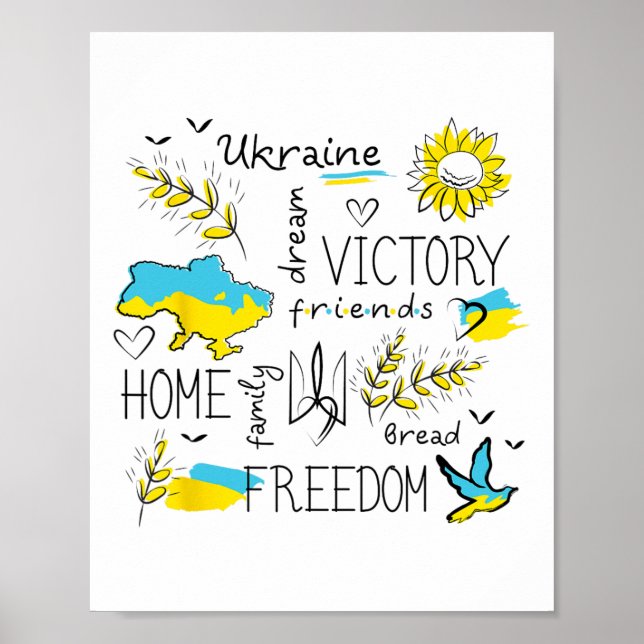 Póster Bandera de Ucrania - Viktory - Libertad - Hogar -  (Frente)