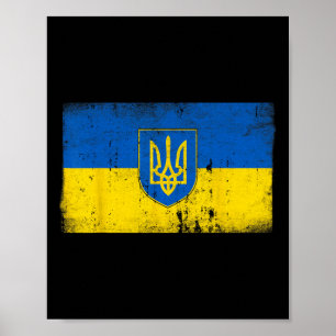 Póster Bandera de Ucrania Vintage Emblema Militar Ucrania