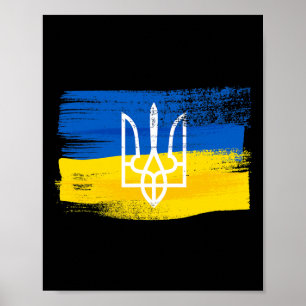 Póster Bandera de Ucrania y escudo de armas pintado patri