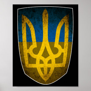 Póster Bandera de Ucrania y tridente ucraniano