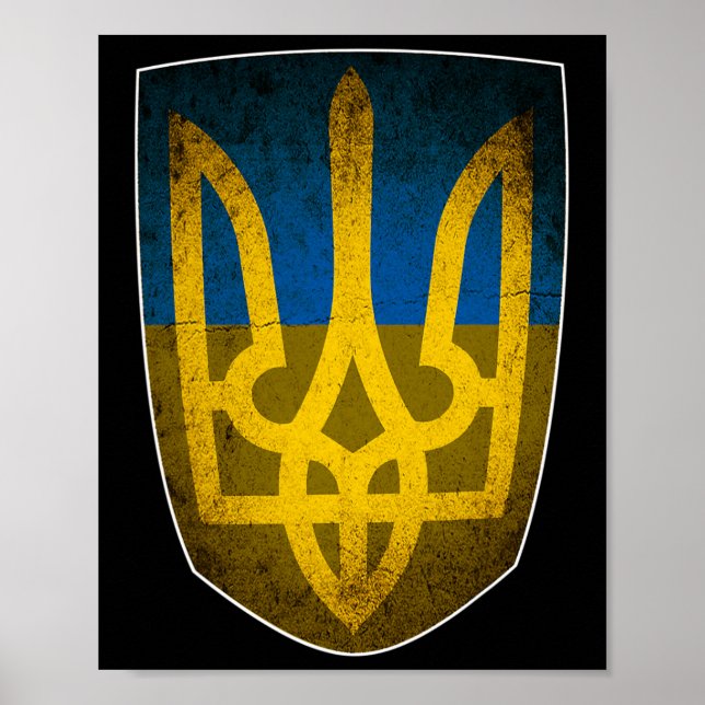 Póster Bandera de Ucrania y tridente ucraniano  (Frente)