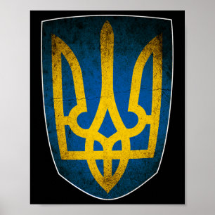 Póster Bandera de Ucrania y tridente ucraniano 1 