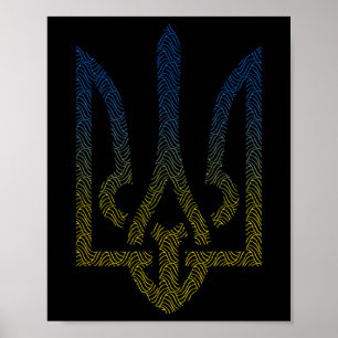 Póster Bandera de Ucrania y tridente ucraniano Me apoyo a
