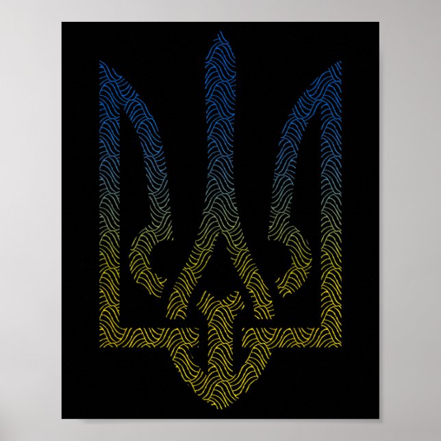 Póster Bandera de Ucrania y tridente ucraniano Me apoyo a (Frente)