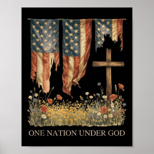 Póster Bandera de una nación bajo Dios 4 de julio Patriót
