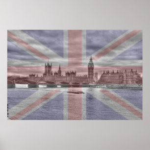 Póster Bandera de Union Jack del horizonte de Londres