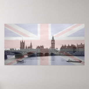 Póster Bandera de Union Jack del horizonte de Londres