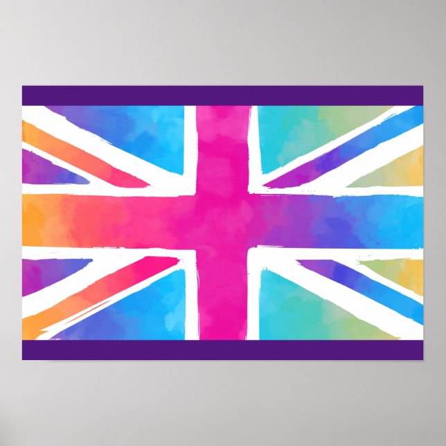 Póster Bandera de Union Jack en colores brillantes (Frente)
