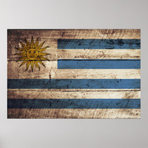 Póster Bandera de Uruguay en grano de madera viejo