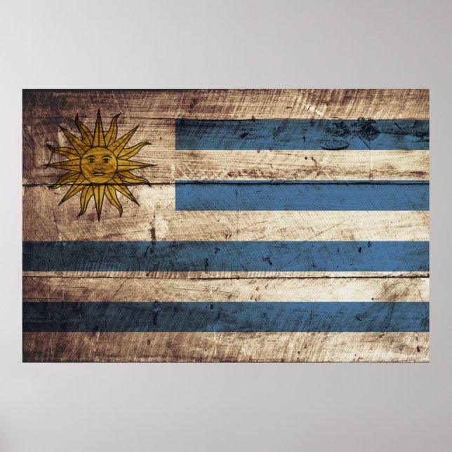 Póster Bandera de Uruguay en grano de vieja madera (Frente)