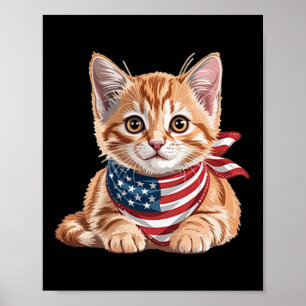 Póster Bandera de verano de gato lindo Memorial Day EEUU 