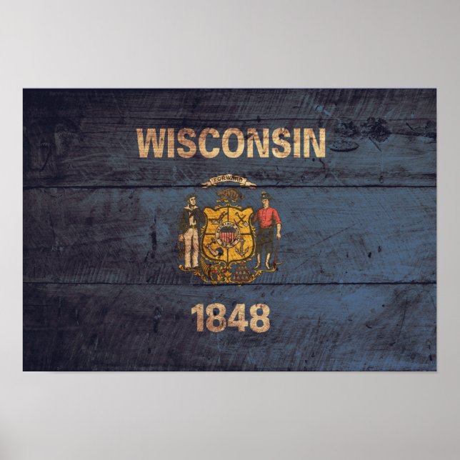 Póster Bandera de Wisconsin antigua (Frente)