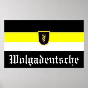 Póster Bandera de Wolgadeutsche (versión en blanco/negro/