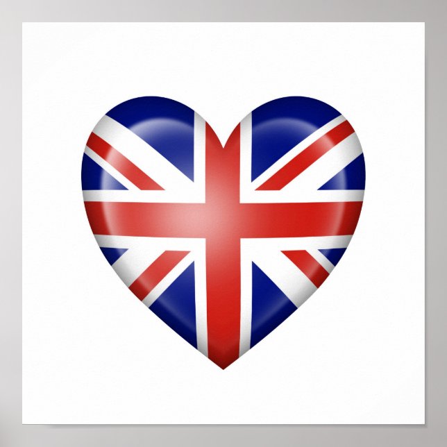 Póster Bandera del corazón británica en blanco (Frente)