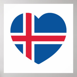 Póster Bandera del corazón de Islandia