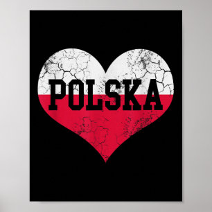 Póster Bandera del Corazón Polaca Herencia Familiar Polac