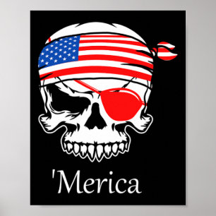Póster Bandera del Cráneo Pirata 4 de julio Día de la Ind