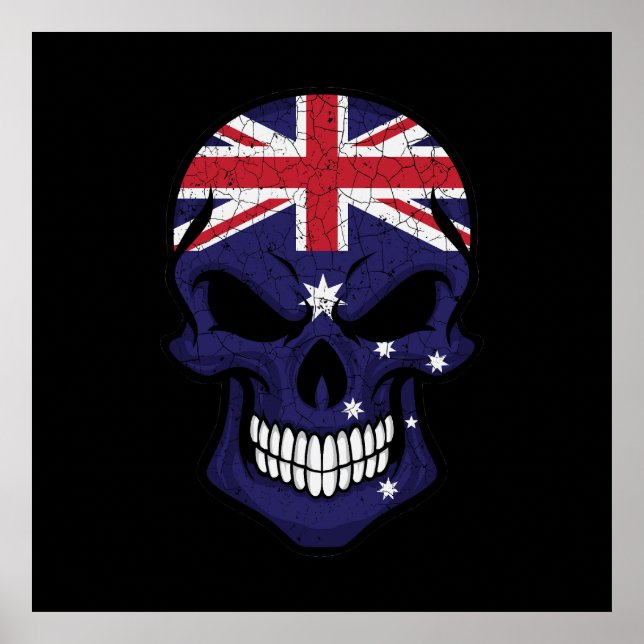 Póster Bandera del cráneo sonriente de Australia (Frente)