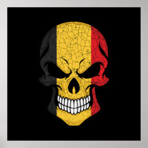 Póster Bandera del cráneo sonriente de Bélgica