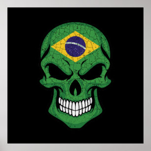 Póster Bandera del cráneo sonriente de Brasil