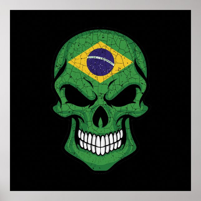 Póster Bandera del cráneo sonriente de Brasil (Frente)