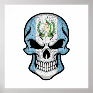 Póster Bandera del cráneo sonriente de Guatemala