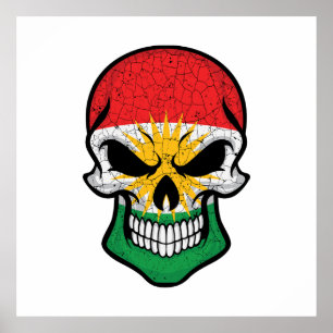 Póster Bandera del cráneo sonriente de Kurdistán
