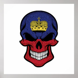 Póster Bandera del cráneo sonriente de Liechtenstein
