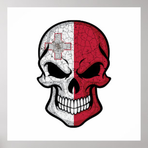 Póster Bandera del cráneo sonriente de Malta