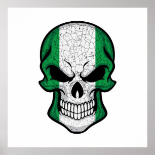 Póster Bandera del cráneo sonriente de Nigeria
