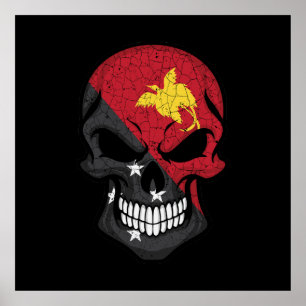 Póster Bandera del cráneo sonriente de Papúa Nueva Guinea