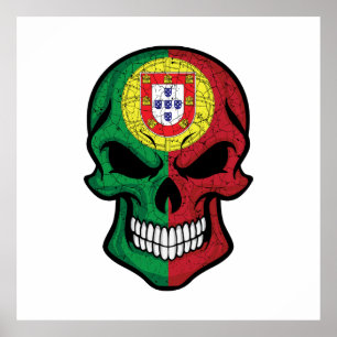 Póster Bandera del cráneo sonriente de Portugal