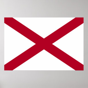 Póster Bandera del Estado de Alabama, Cruz Carmesí de San