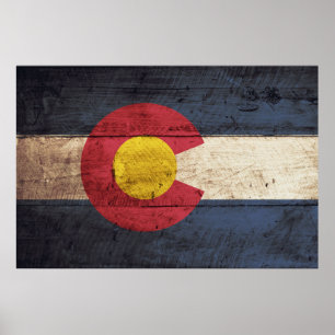 Póster Bandera del Estado de Colorado en grano de vieja m