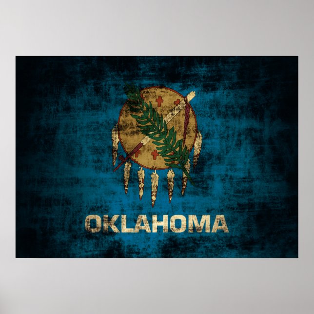 Póster Bandera del estado de Grunge de Oklahoma (Frente)