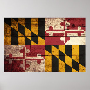 Póster Bandera del estado de Maryland en grano de madera