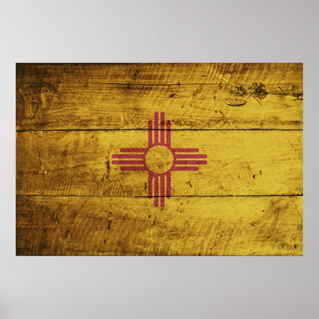 Póster Bandera del estado de Nuevo México en grano de mad (Frente)