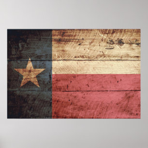 Póster Bandera del Estado de Texas sobre grano de madera