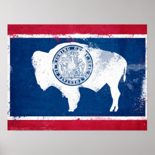 Póster Bandera del Estado Wyoming en peligro