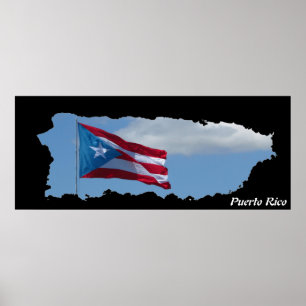 Póster Bandera del mapa de la isla de Puerto Rico