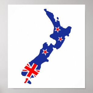 Póster Bandera del mapa de Nueva Zelanda