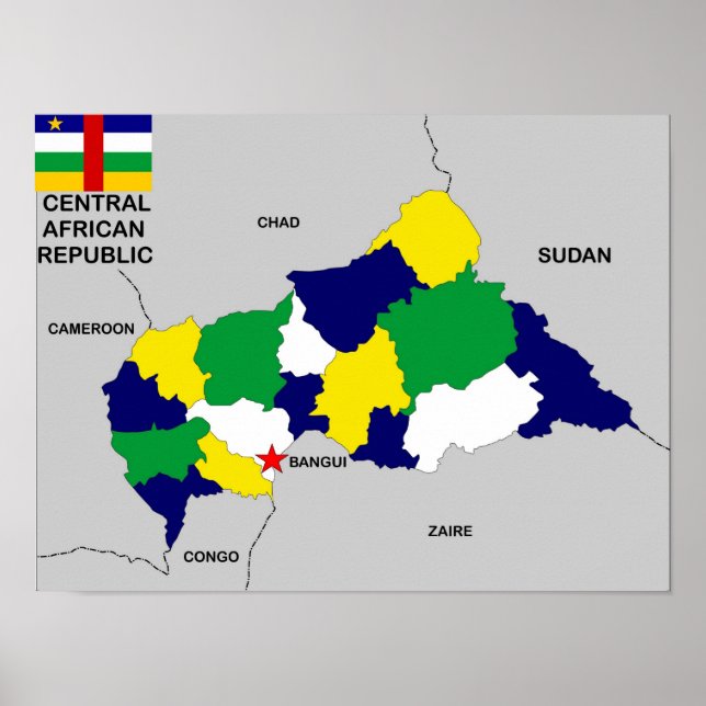 Póster bandera del mapa político de la república centroaf (Frente)