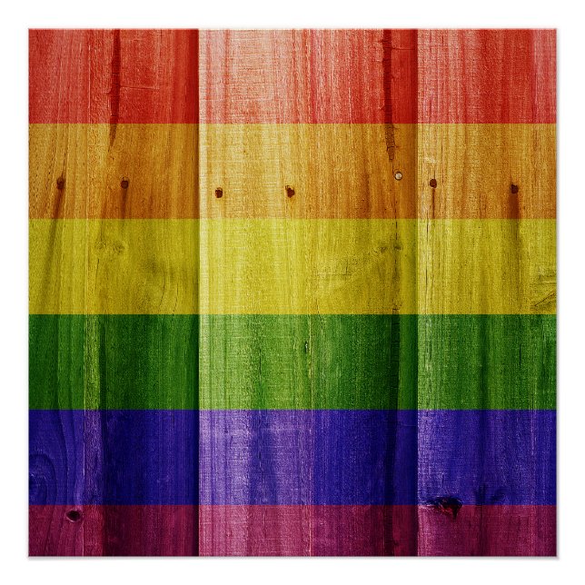 Póster Bandera del orgullo arcoiris de madera (Anverso)