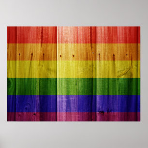 Póster Bandera del orgullo arcoiris de madera