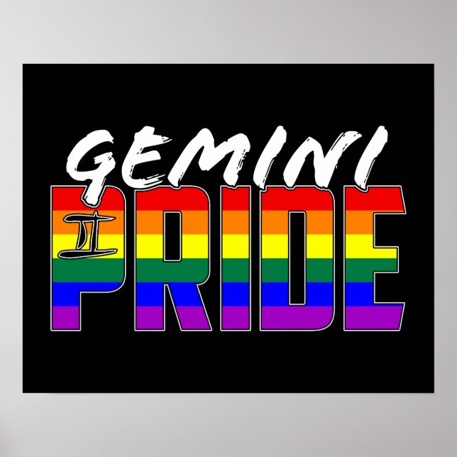 Póster Bandera del Orgullo Gemini LGBT Rótulo Zodiac (Frente)