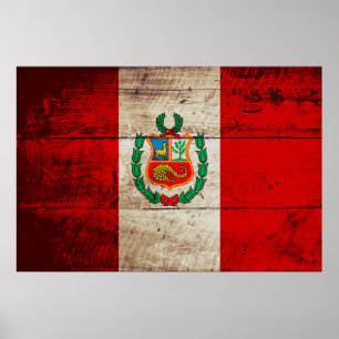 Póster Bandera del Perú en grano de vieja madera